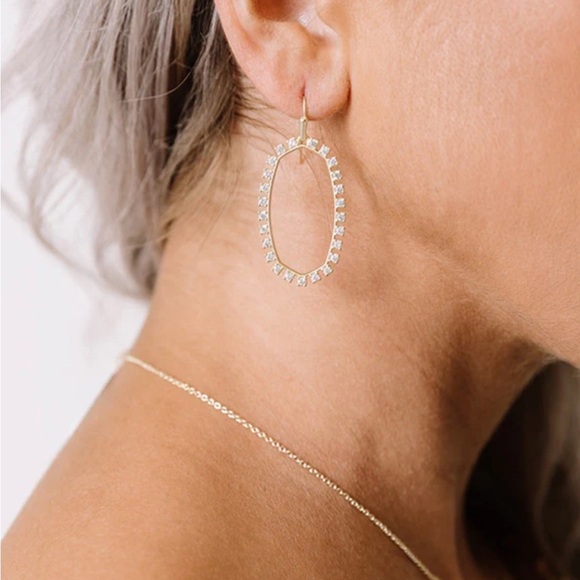 New Kendra‎ Scott Elle Open Frame Crystal Drop Earrings In gold - Picture 3 of 6